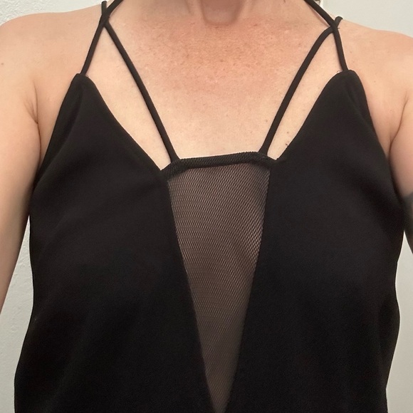 H&M Modern LBD Black Midi Dress with Black Sheer Mesh Panel is Front, Size 4 - Picture 2 of 10